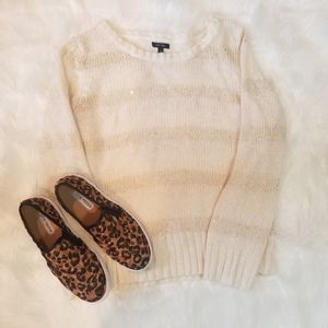 Sequined Off White Sequined Sweater XL